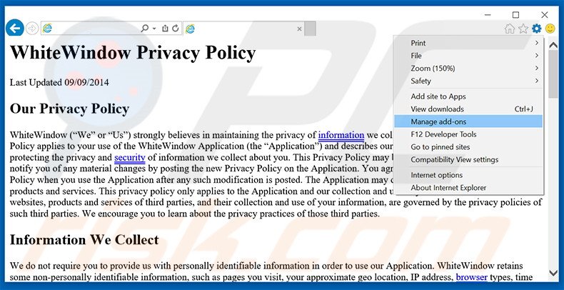 Verwijder de WhiteWindow advertenties uit Internet Explorer stap 1