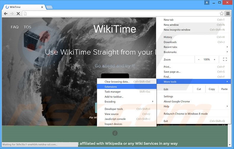 Verwijder de WikiTime advertenties uit Google Chrome stap 1