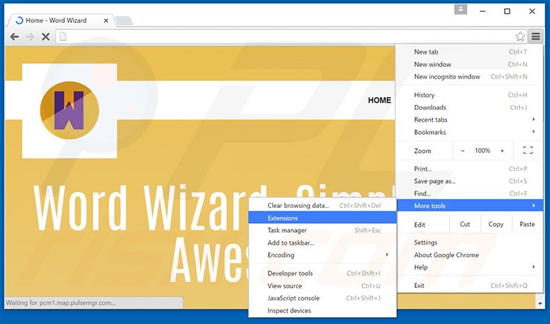 Verwijder de WordWizard  advertenties uit Google Chrome stap 1