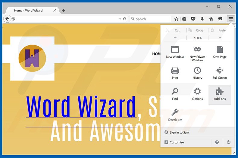 Verwijder de WordWizard advertenties uit Mozilla Firefox stap 1