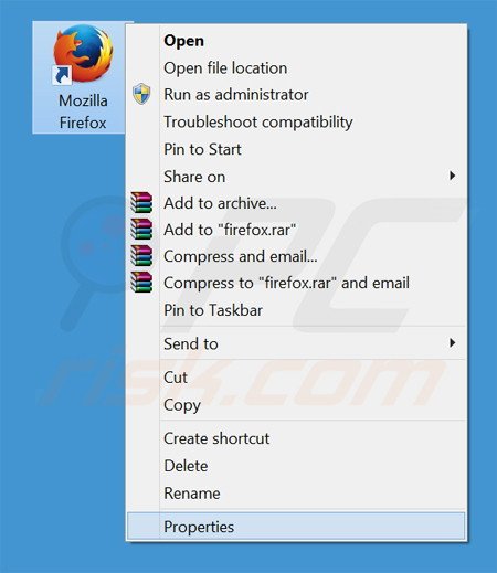 Verwijder www-search.info als doel van de Mozilla Firefox snelkoppeling stap 1