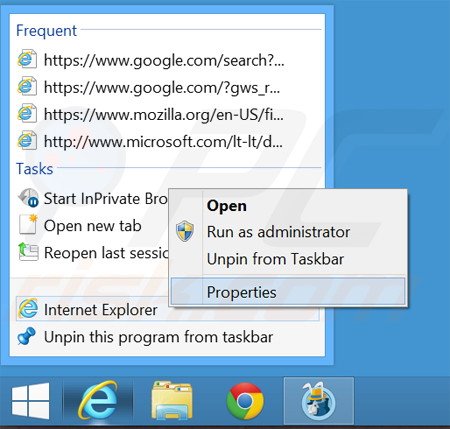 Verwijder www-search.info als doel van de Internet Explorer snelkoppeling stap 1