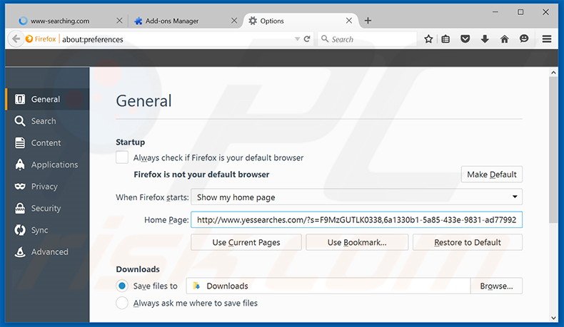 Verwijder yessearches.com als startpagina in Mozilla Firefox