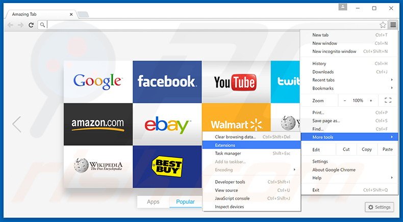 Verwijder de AmazingTab advertenties uit Google Chrome stap 1