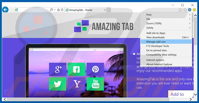 Verwijder de AmazingTab advertenties uit Internet Explorer stap 1