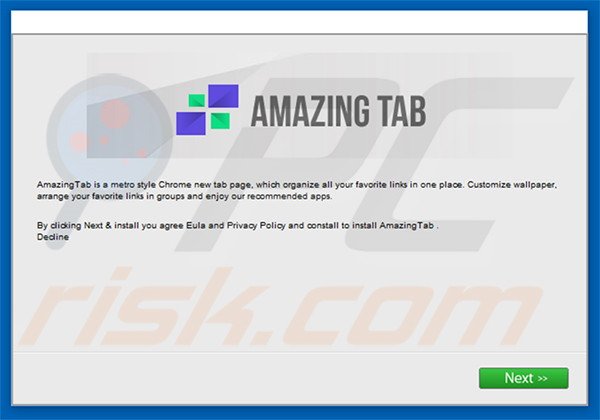 Officiële AmazingTab adware installatieconfiguratie