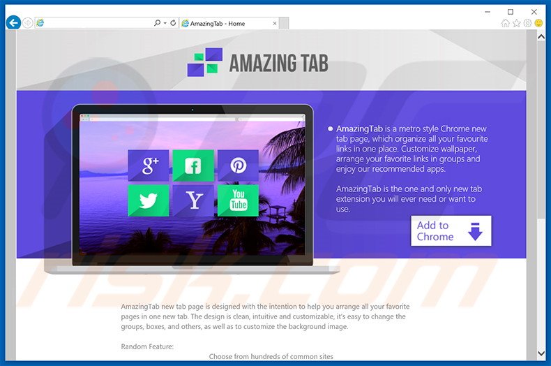 Website gebruikt om de AmazingTab adware te promoten