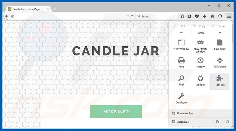 Verwijder de Candle Jar advertenties uit Mozilla Firefox stap 1