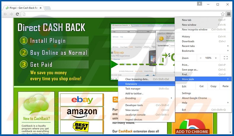 Verwijder de CashBack advertenties uit Google Chrome stap 1