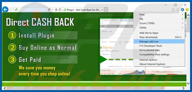 Verwijder de CashBack advertenties uit Internet Explorer stap 1