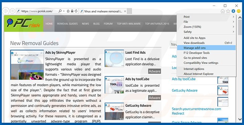 Verwijder de DailyWiki advertenties uit Internet Explorer stap 1