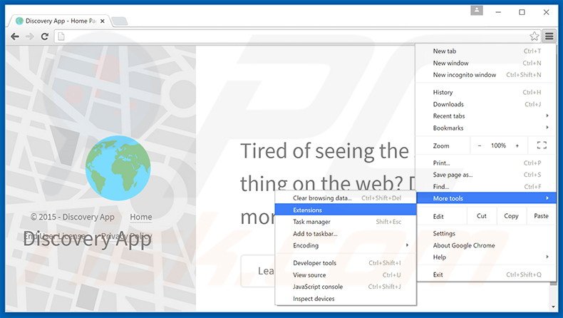 Verwijder de Discovery App  advertenties uit Google Chrome stap 1