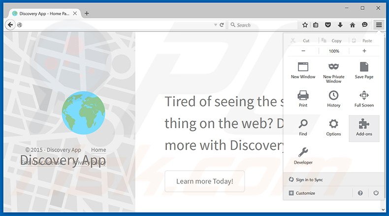 Verwijder de Discovery App advertenties uit Mozilla Firefox stap 1