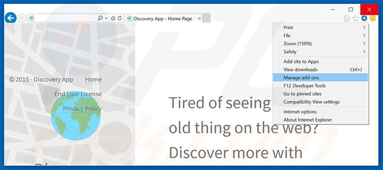 Verwijder de Discovery App advertenties uit Internet Explorer stap 1