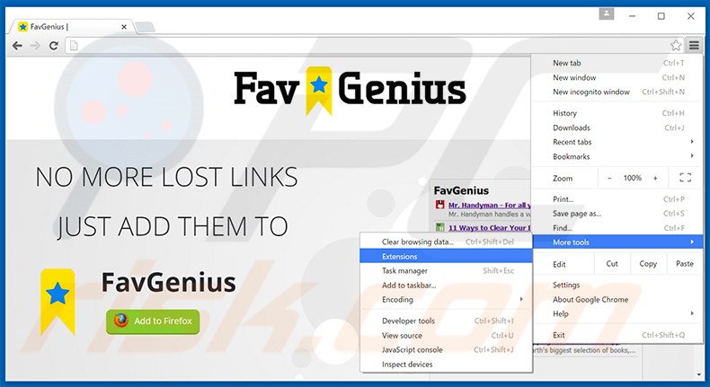 Verwijderd FavGenius advertenties uit Google Chrome stap 1