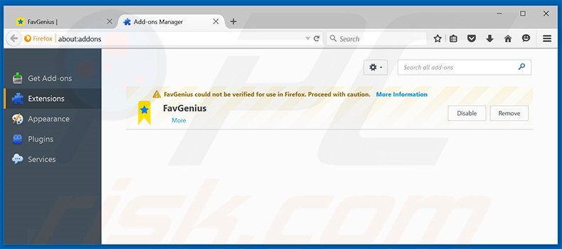 Verwijder FavGenius advertenties uit Mozilla Firefox stap 2