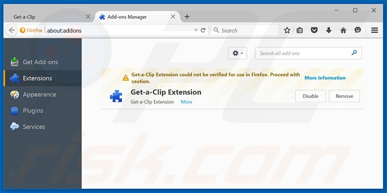 Verwijder de Get-a-Clip advertenties uit Mozilla Firefox stap 2