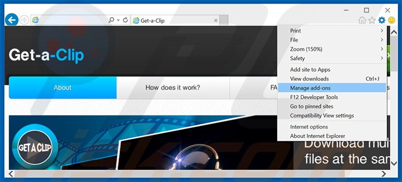 Verwijder de Get-a-Clip advertenties uit Internet Explorer stap 1