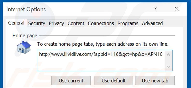 Verwijder ilividlive.com als startpagina in Internet Explorer