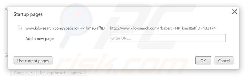 Verwijder kilo-search.com als startpagina in Google Chrome