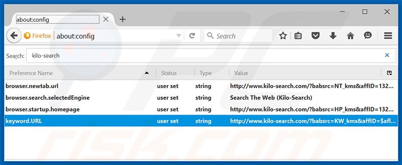 Verwijder kilo-search.com als standaard zoekmachine uit Mozilla Firefox