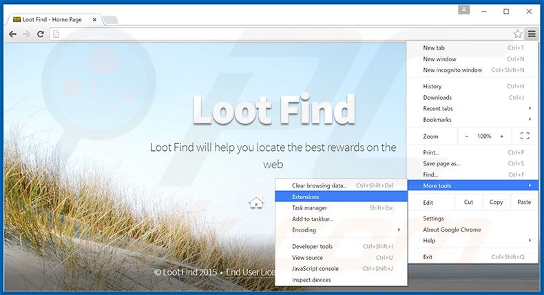 Verwijder de Loot Find advertenties uit Google Chrome stap 1