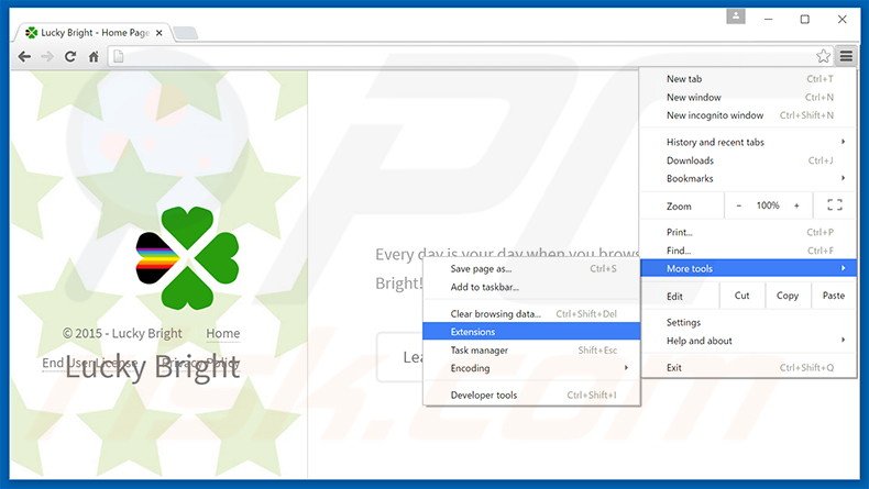 Verwijder de Lucky Bright advertenties uit Google Chrome stap 1