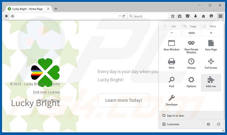 Verwijder de Lucky Bright advertenties uit Mozilla Firefox stap 1