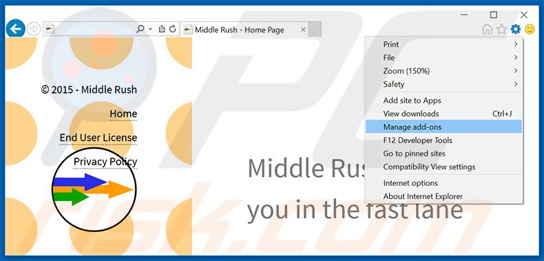Verwijder de Middle Rush advertenties uit Internet Explorer stap 1