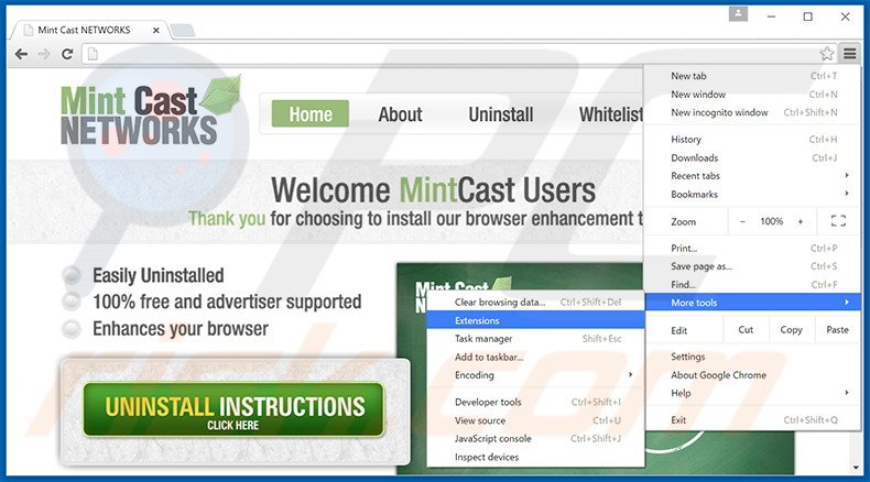 Verwijder de Mint Cast Networks advertenties uit Google Chrome stap 1