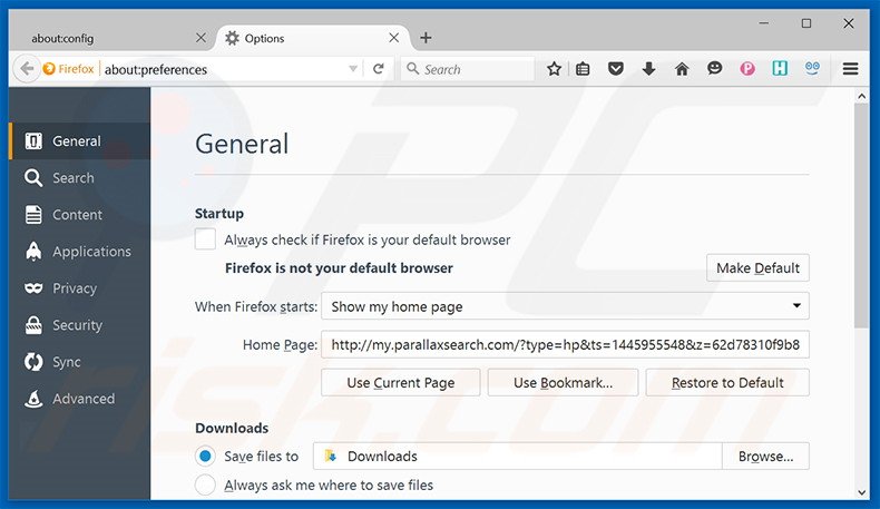 Verwijder my.parallaxsearch.com als startpagina in Mozilla Firefox