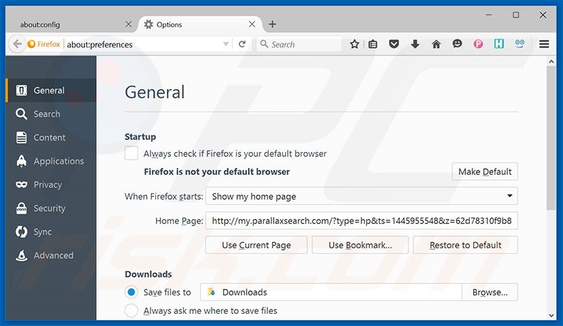 Verwijder my.parallaxsearch.com als startpagina in Mozilla Firefox