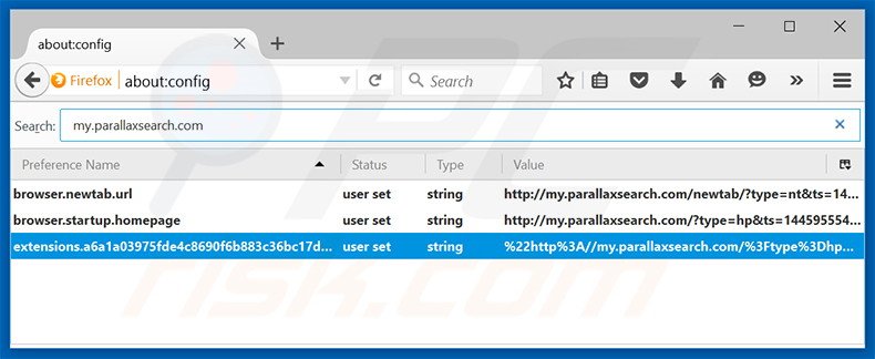Verwijder my.parallaxsearch.com als standaard zoekmachine in Mozilla Firefox
