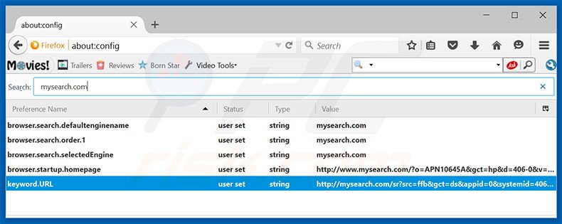 Verwijder mysearch.com als standaard zoekmachine in Mozilla Firefox