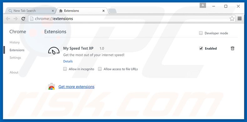 Verwijder aan search.myspeedtestxp.com gerelateerde Google Chrome extensies