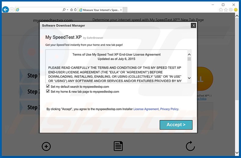 Website gebruikt om de My SpeedTest XP browser hijacker te promoten