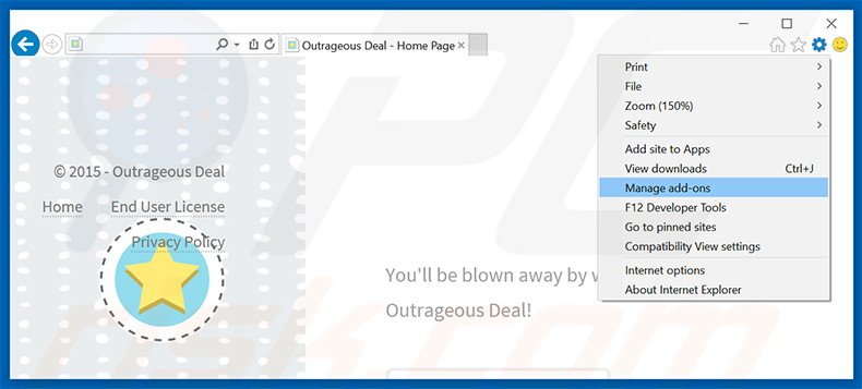 Verwijder de Outrageous Deal advertenties uit Internet Explorer stap 1