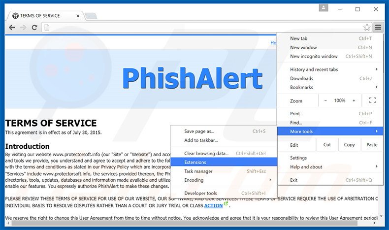 Verwijder de Phishalert  advertenties uit Google Chrome stap 1
