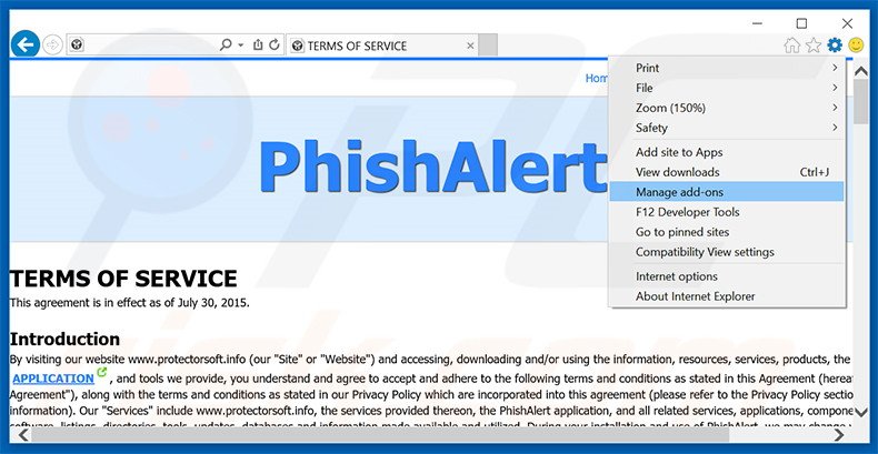 Verwijder de Phishalert advertenties uit Internet Explorer stap 1