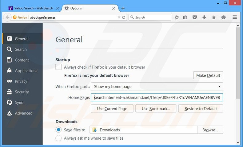 Verwijder searchinterneat-a.akamaihd.net als startpagina in Mozilla Firefox