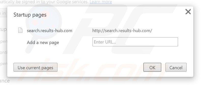 Verwijder search.results-hub.com als startpagina in Google Chrome