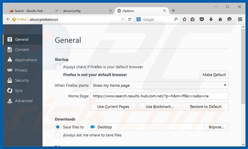 Verwjider search.results-hub.com als startpagina in Mozilla Firefox