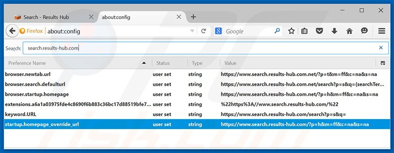 Verwijder search.results-hub.com als standaard zoekmachine in Mozilla Firefox