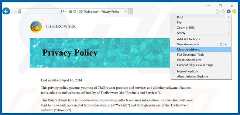 Verwijder de TheBrowser advertenties uit Internet Explorer stap 1
