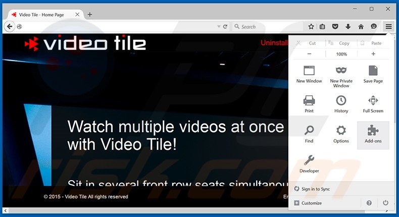 Verwijder de Video Tile advertenties uit Mozilla Firefox stap 1