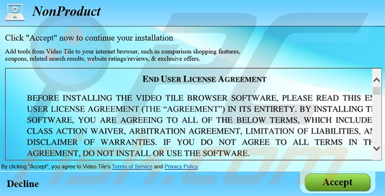 Misleidende installer gebruikt om Video Tile adware te verspreiden