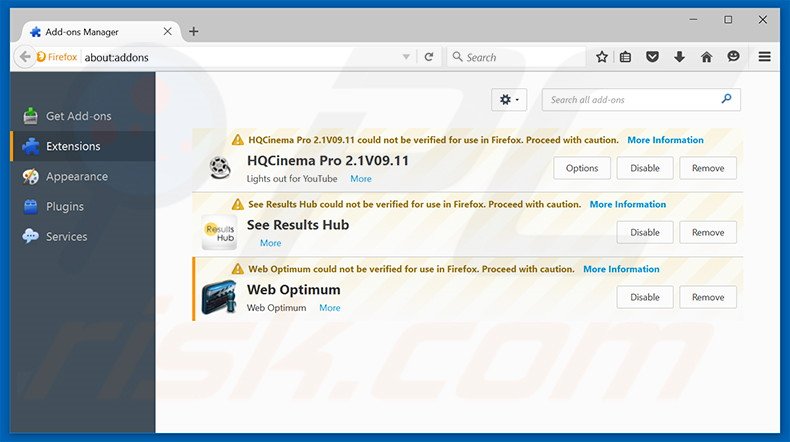 Verwijder de WebOptimum advertenties uit Mozilla Firefox stap 2