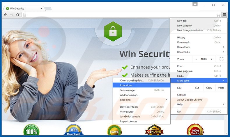 Verwijder de Win Security advertenties uit Google Chrome stap 1