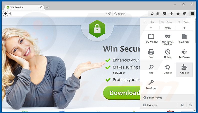 Verwijder de Win Security advertenties uit Mozilla Firefox stap 1