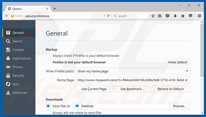 Verwijder www-mysearch.com als startpagina in Mozilla Firefox